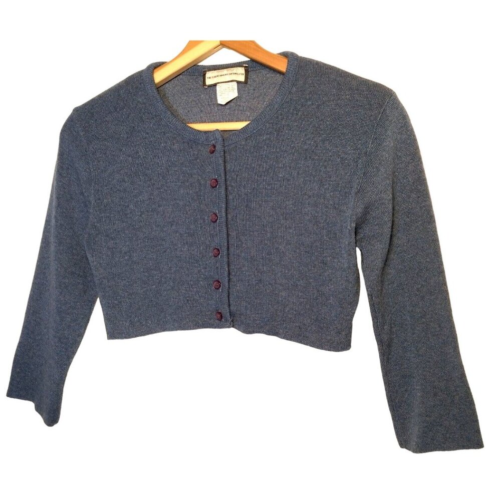 The Great American Sweater M Cropped Mini Cardigan Blue USA Made Runs Small READ